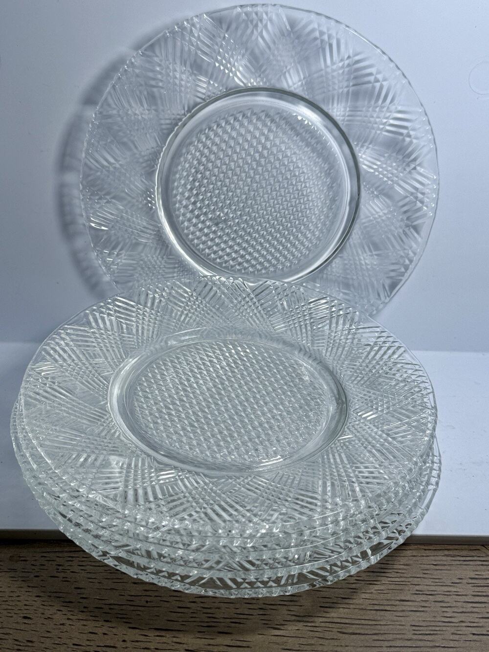 6 Hazel Atlas Glass STARLIGHT Clear Plates 8.5” Salad Dessert Plates 1938-40